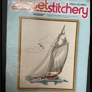 New Sunset Stitchery Embroidery Sailboat Kit 16x20 Framed Picture